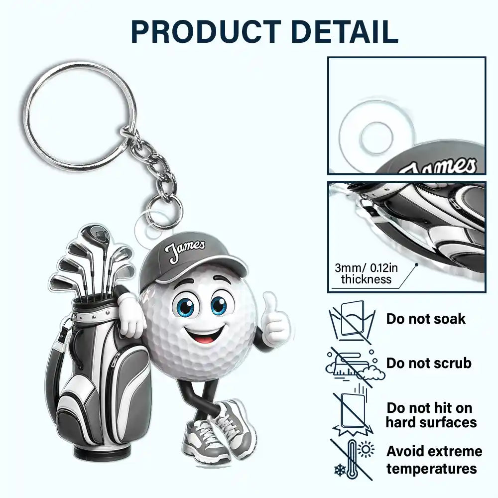 Top Market,Golf,Gift For Yourself,Vector,Happy - 3D Golf Ball Golfer - Personalized Acrylic Keychain