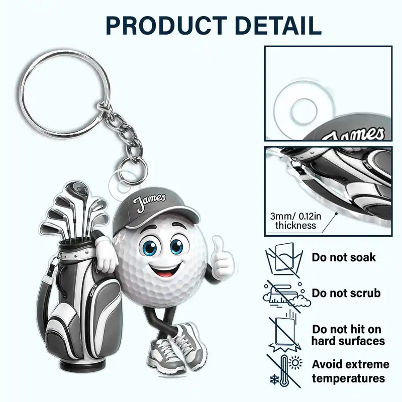 Top Market,Golf,Gift For Yourself,Vector,Happy - 3D Golf Ball Golfer - Personalized Acrylic Keychain