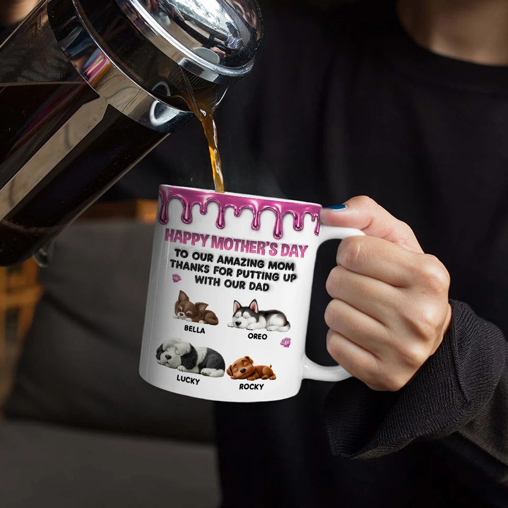 Dog Mom, Gift For Women, Happy, Top Market - 3D Inflated Effect Dog To My Amazing Mom - Personalized White Edge-to-Edge Mug