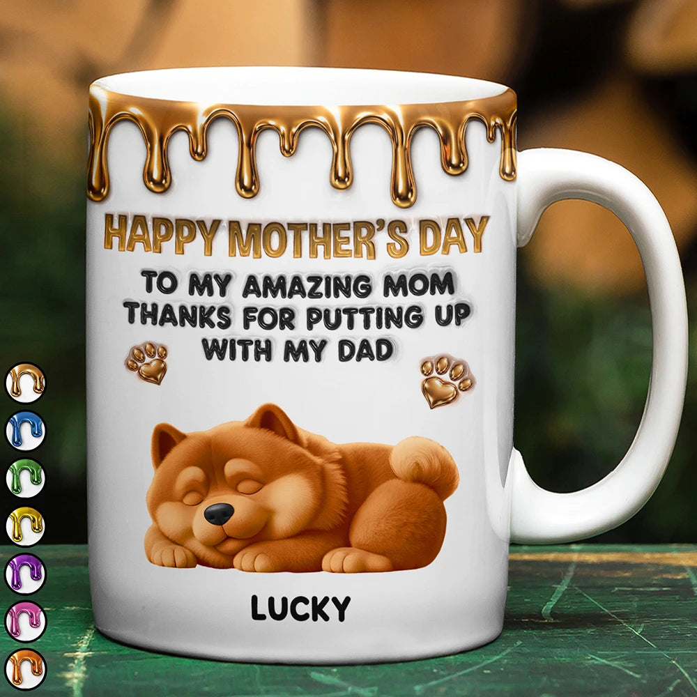 Dog Mom, Gift For Women, Happy, Top Market - 3D Inflated Effect Dog To My Amazing Mom - Personalized White Edge-to-Edge Mug