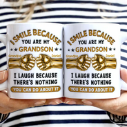 Gift For Son,Gift For Children,Humorous,Custom Text - 3D Inflated Effect I Smile Because You're My Son Hand Punch - Personalized White Edge-to-Edge Mug