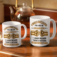 Gift For Son,Gift For Children,Humorous,Custom Text - 3D Inflated Effect I Smile Because You're My Son Hand Punch - Personalized White Edge-to-Edge Mug