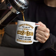 Gift For Son,Gift For Children,Humorous,Custom Text - 3D Inflated Effect I Smile Because You're My Son Hand Punch - Personalized White Edge-to-Edge Mug