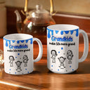 Gift For Grandma,Grandpa - Grandkids,Grandma - Grandkids,Gift For Grandpa,Happy - 3D Inflated Effect Stick Figure Grandkids Make Life More Grand - Personalized White Edge-to-Edge Mug