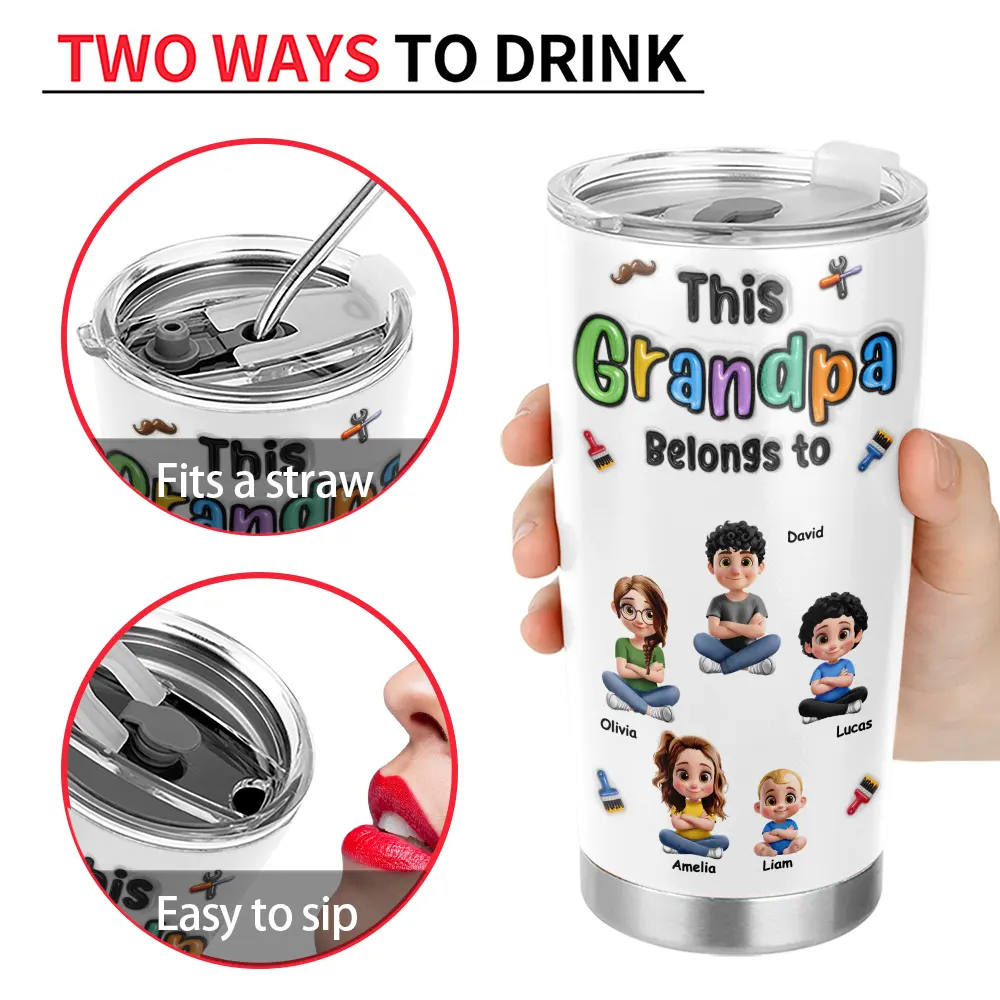 Gift For Mother,Gift For Father,Gift For Grandpa,Gift For Grandma,Happy,Top Market,Non-Eng,Vector,Humorous - 3D Inflated Effect This Daddy Belongs To - Personalized Tumbler