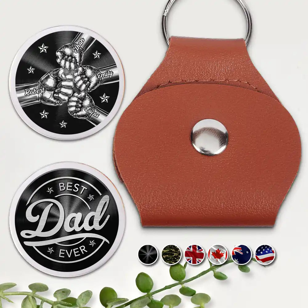 3D Metal Effect Best Dad Grandpa Ever - Personalized Leather Pocket Hug