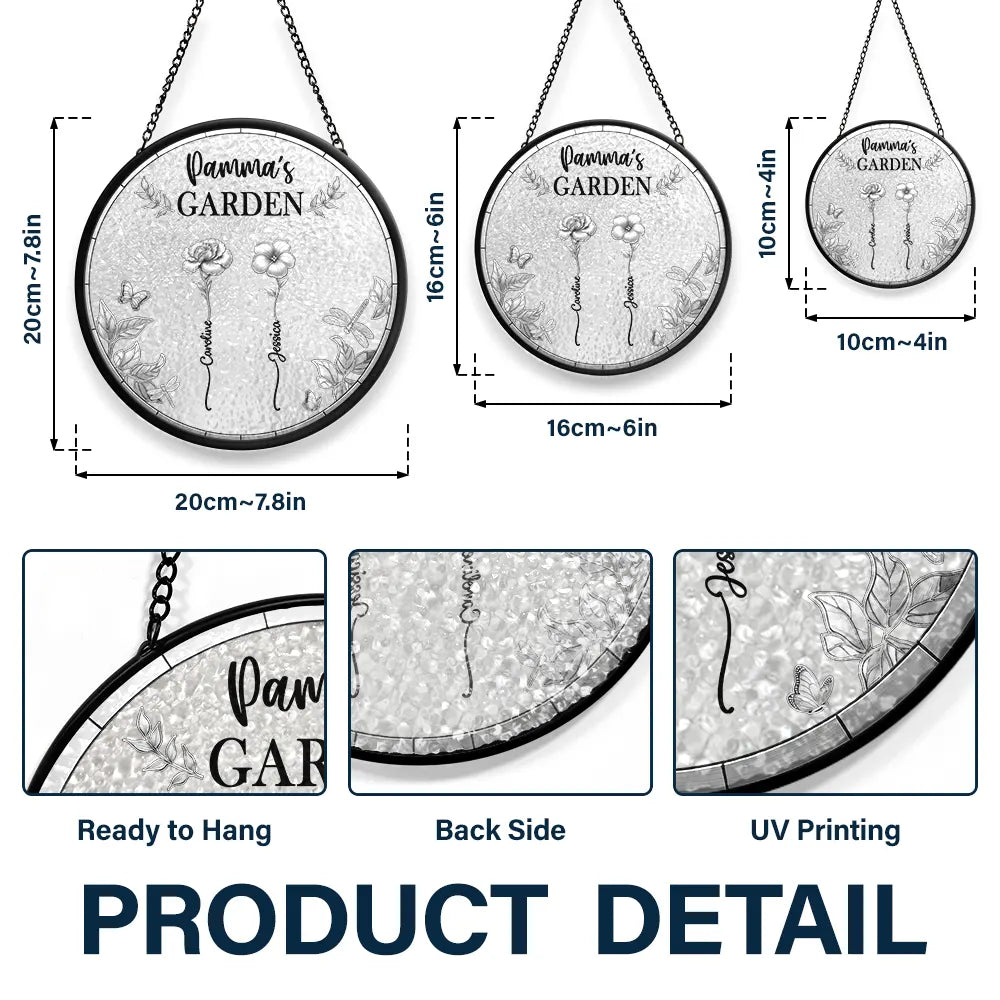 Gift For Women, Gift For Mother, Gift For Grandma, Love - 3D Metal Effect Birth Month Flowers Grandmas Moms Garden - Personalized Stained Glass Window Hanging Suncatcher