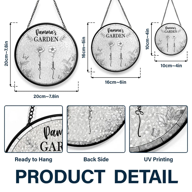 Gift For Women, Gift For Mother, Gift For Grandma, Love - 3D Metal Effect Birth Month Flowers Grandmas Moms Garden - Personalized Stained Glass Window Hanging Suncatcher