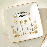 Gift For Women,Gift For Mother,Gift For Grandma,Love - 3D Metal Effect Birth Month Flowers Grandmas Moms Garden - Personalized Ring Dish