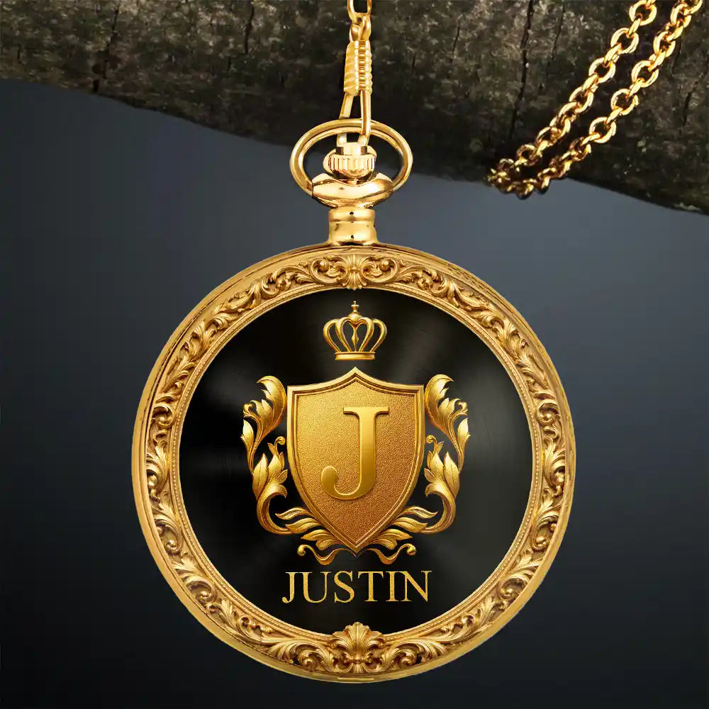 Gift For Men,Gift For Father,Gift For Brothers,Gift For Grandpa,Gift For Sibling,Cousin,Happy - 3D Metal Effect Gold Silver Monogram - Personalized Pocket Watch