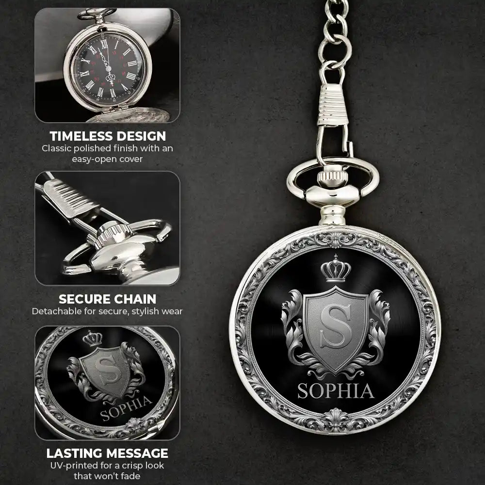 Gift For Men,Gift For Father,Gift For Brothers,Gift For Grandpa,Gift For Sibling,Cousin,Happy - 3D Metal Effect Gold Silver Monogram - Personalized Pocket Watch