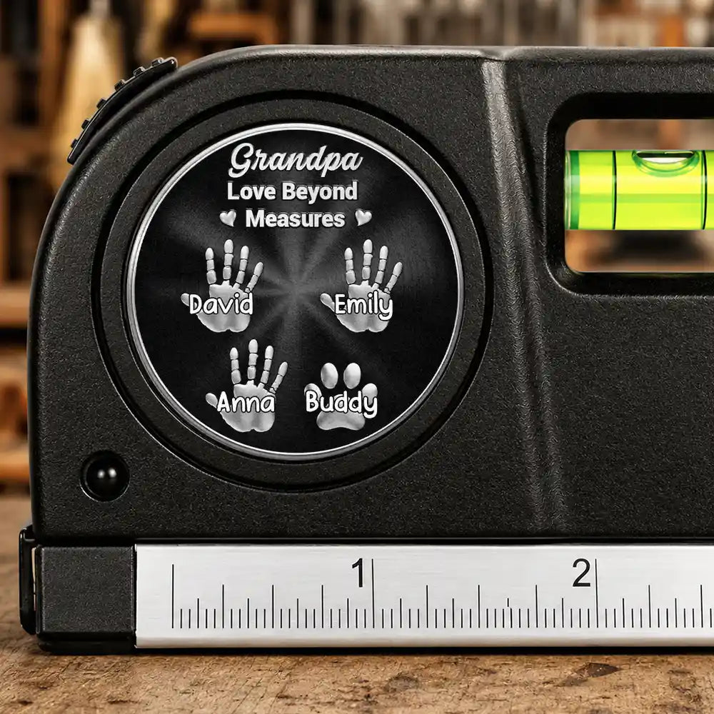 Gift For Men,Gift For Father,Gift For Boyfriend,Gift For Couples,Gift For Husband,Gift For Grandpa,Non-Eng,Icon,Adorable - 3D Metal Effect Grandpa Daddy Love Beyond Measures - Personalized Laser Level Tool