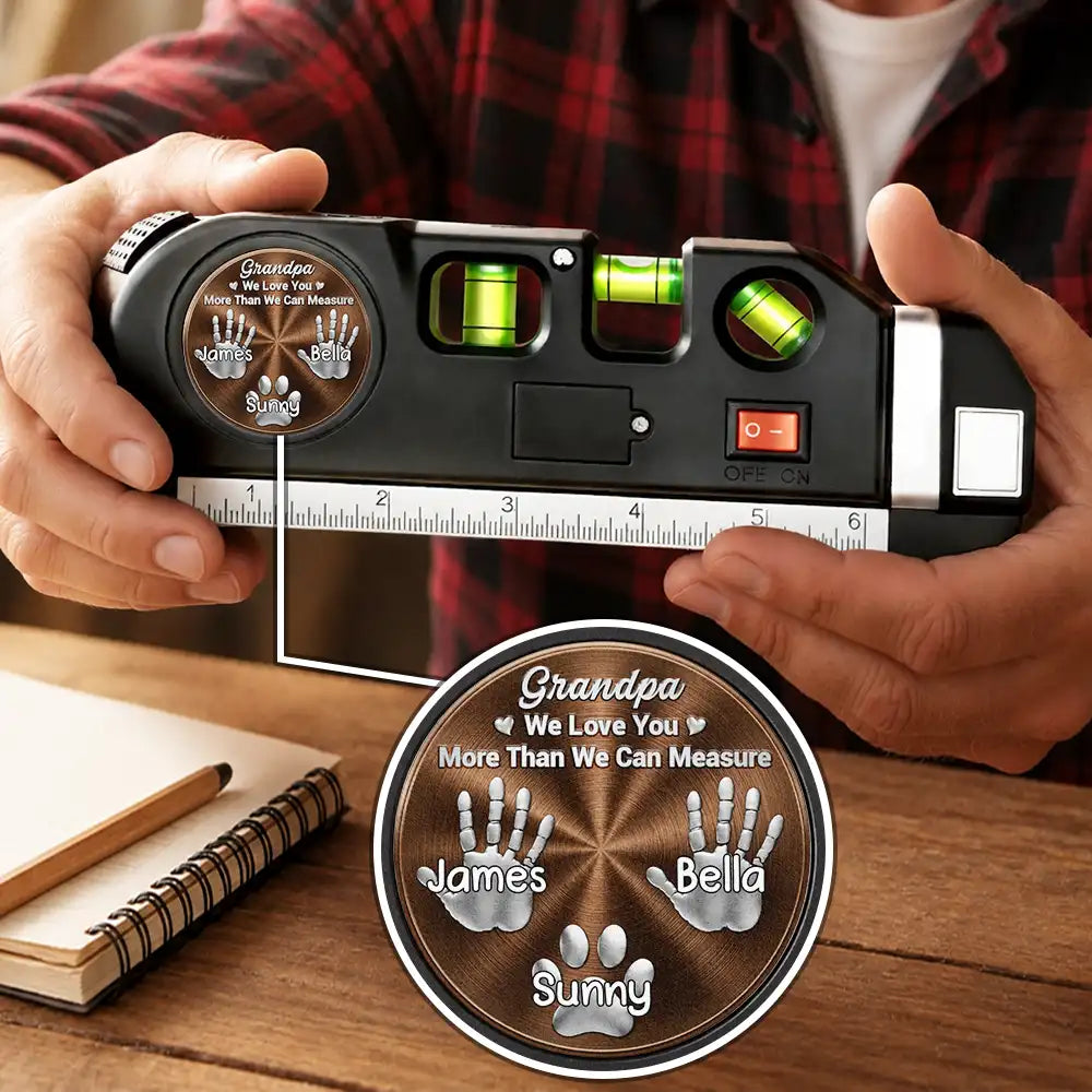 Gift For Men,Gift For Father,Gift For Boyfriend,Gift For Couples,Gift For Husband,Gift For Grandpa,Non-Eng,Icon,Adorable - 3D Metal Effect Grandpa Daddy Love Beyond Measures - Personalized Laser Level Tool