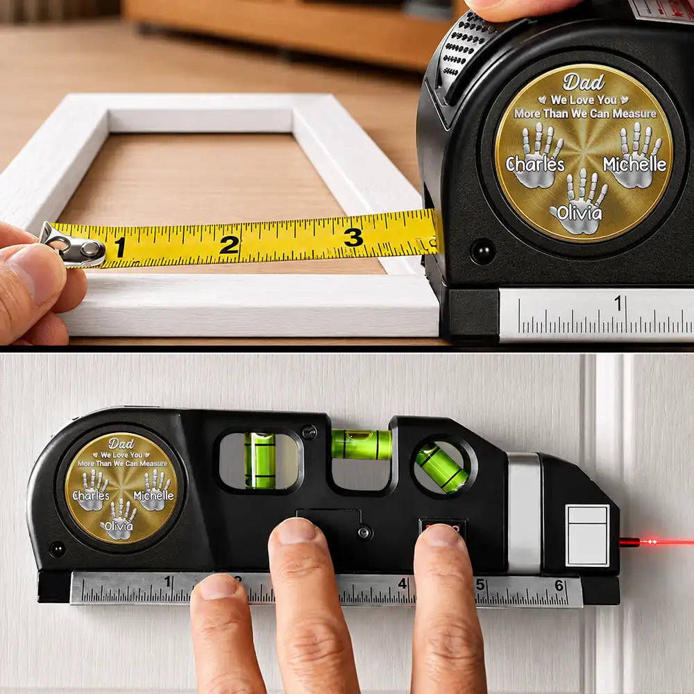Gift For Men,Gift For Father,Gift For Boyfriend,Gift For Couples,Gift For Husband,Gift For Grandpa,Non-Eng,Icon,Adorable - 3D Metal Effect Grandpa Daddy Love Beyond Measures - Personalized Laser Level Tool