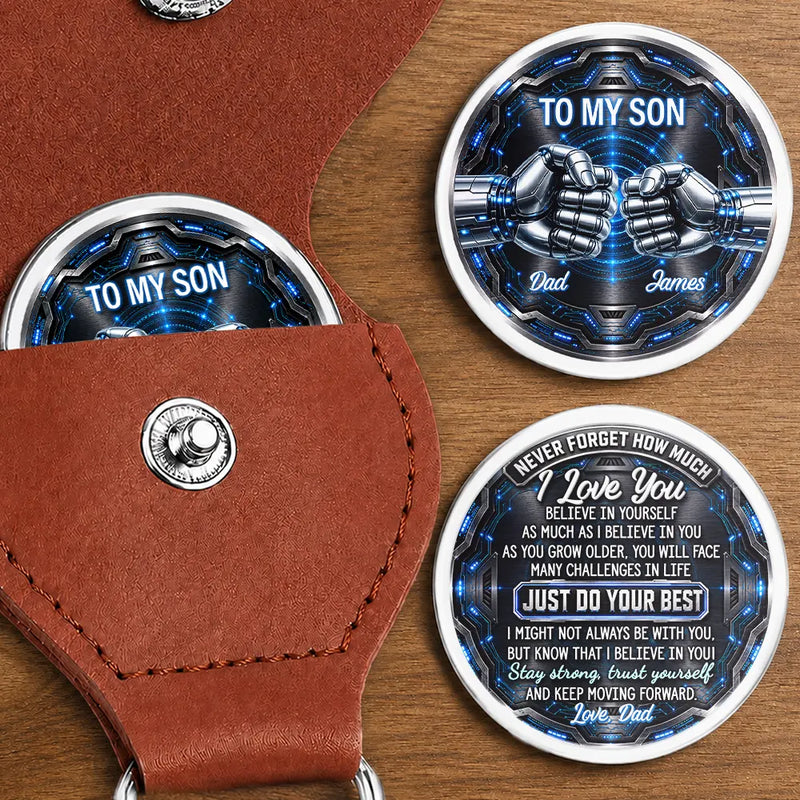 Top Market,Gift For Son,Gift For Children,Cozy,Icon - 3D Metal Effect My Son Just Do Your Best - Personalized Leather Pocket Hug