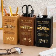 Gift For Brother,Gift For Sibling,Gift For Cousin,Grateful,Custom Text - 3D Metal Effect Once A Brother Always A Brother - Personalized Pen Holder With Clock