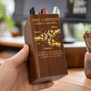 Gift For Brother,Gift For Sibling,Gift For Cousin,Grateful,Custom Text - 3D Metal Effect Once A Brother Always A Brother - Personalized Pen Holder With Clock