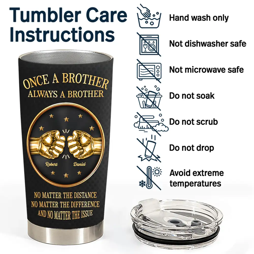 Gift For Brothers,Gift For Sibling,Cousin,Gift For Men,Happy - 3D Metal Effect Once A Brother Always A Brother - Personalized Tumbler