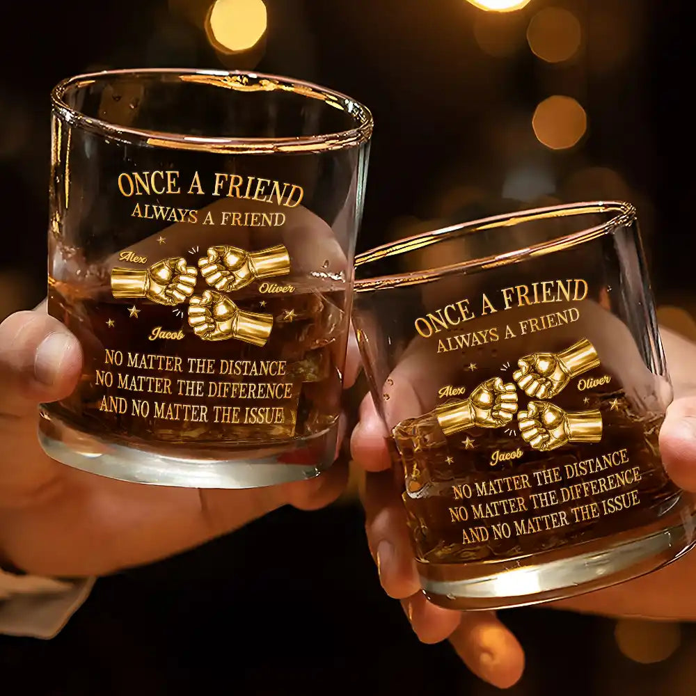 Gift For Brothers, Gift For Sibling, Cousin, Gift For Men, Happy - 3D Metal Effect Once A Brother Always A Brother - Personalized Whiskey Glass