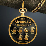 Icon,Non-Eng,Gift For Father,Gift For Grandpa,Gift For Men,Happy - 3D Metal Effect This Grandpa Belongs To Kids Pets - Personalized Pocket Watch