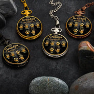 Icon,Non-Eng,Gift For Father,Gift For Grandpa,Gift For Men,Happy - 3D Metal Effect This Grandpa Belongs To Kids Pets - Personalized Pocket Watch