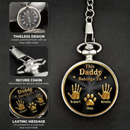 Icon,Non-Eng,Gift For Father,Gift For Grandpa,Gift For Men,Happy - 3D Metal Effect This Grandpa Belongs To Kids Pets - Personalized Pocket Watch