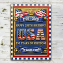 Family,Happy,Parents,Gift For Grandparents - 3D Metal Effect USA 250Th Birthday - Personalized Classic Metal Signs
