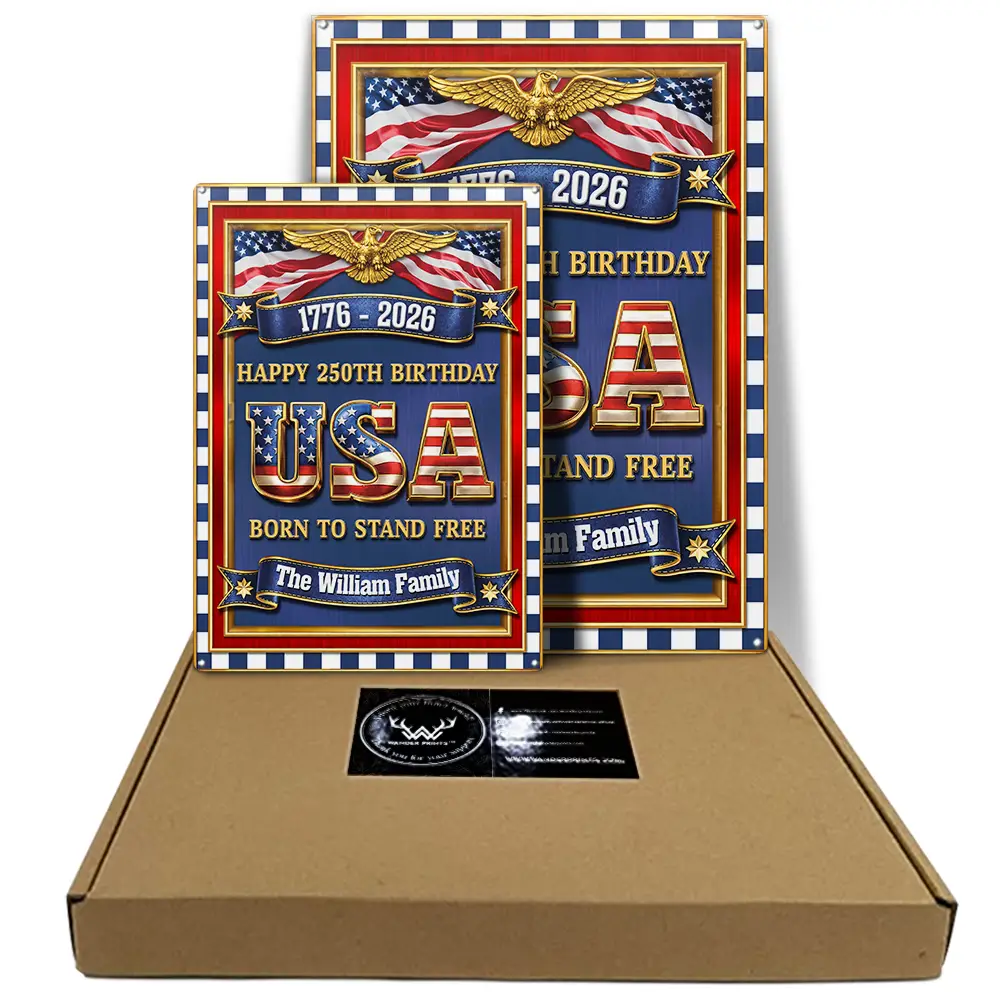 Family,Happy,Parents,Gift For Grandparents - 3D Metal Effect USA 250Th Birthday - Personalized Classic Metal Signs