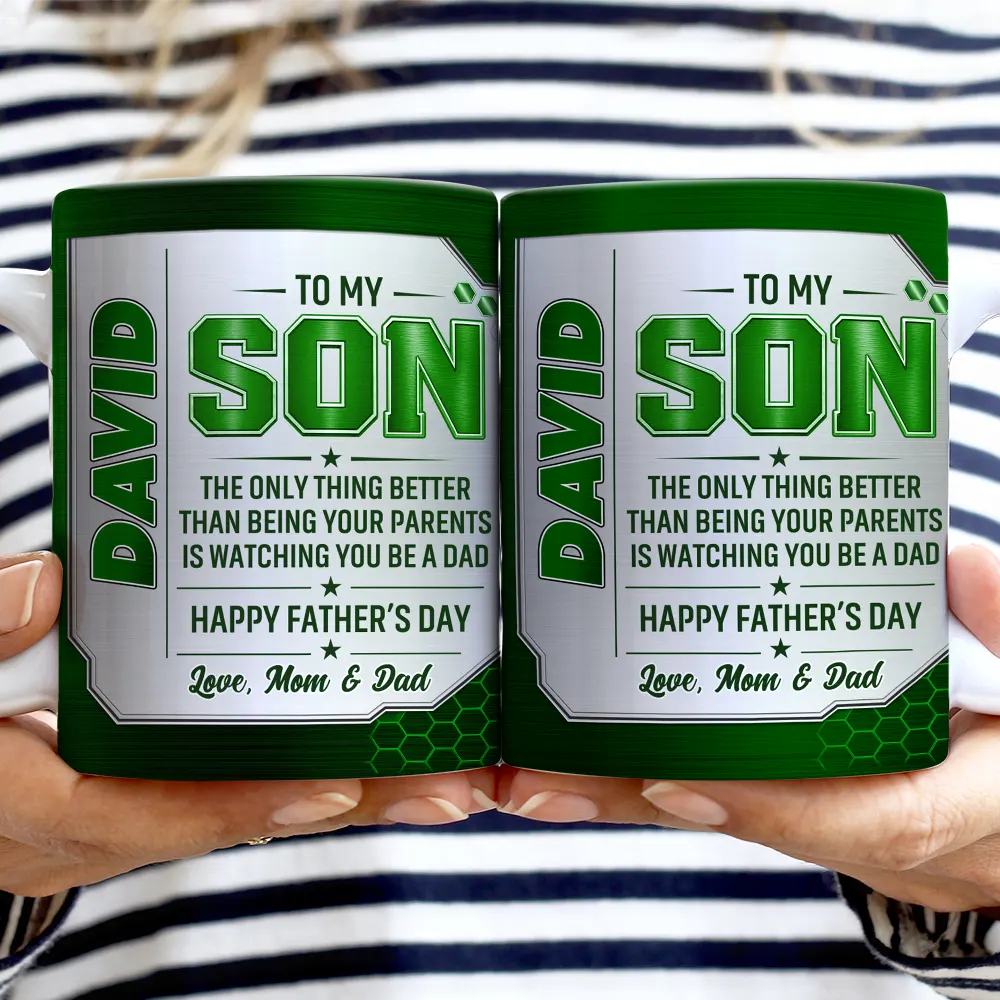 Gift For Son,Gift For Grandkids,Top Market,Non-Eng,Icon,Proud - 3D Metal Effect Watching You Being A Dad - Personalized White Edge-to-Edge Mug