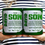 Gift For Son,Gift For Grandkids,Top Market,Non-Eng,Icon,Proud - 3D Metal Effect Watching You Being A Dad - Personalized White Edge-to-Edge Mug