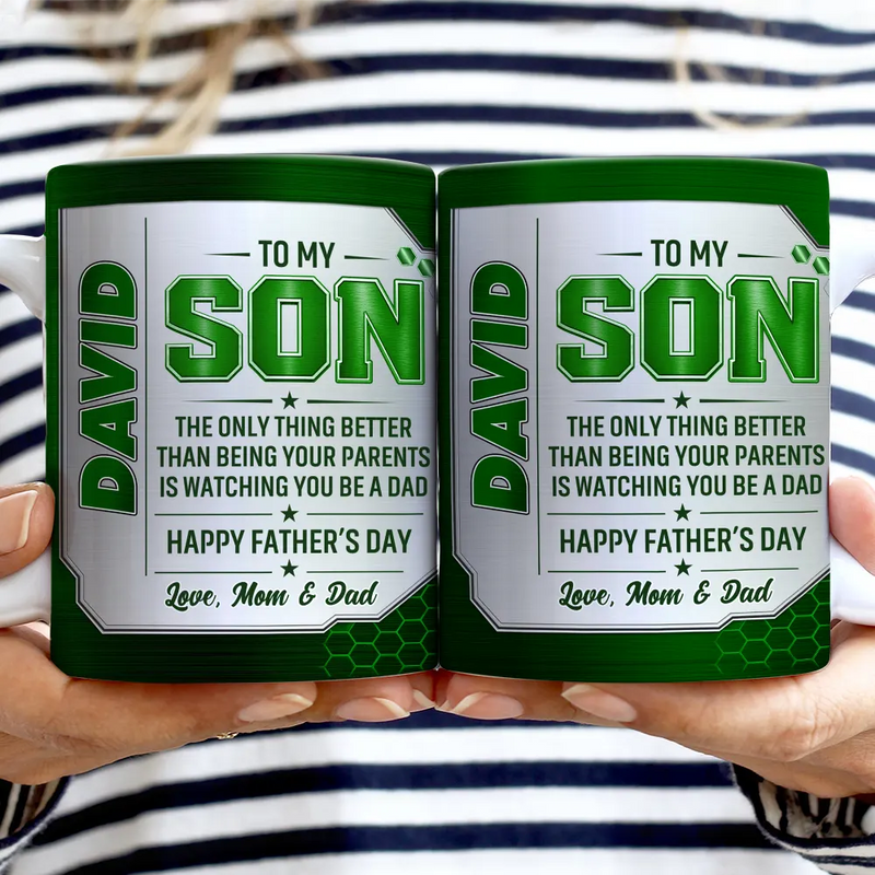 Gift For Son,Gift For Grandkids,Top Market,Non-Eng,Icon,Proud - 3D Metal Effect Watching You Being A Dad - Personalized White Edge-to-Edge Mug