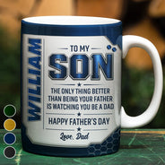 Gift For Son,Gift For Grandkids,Top Market,Non-Eng,Icon,Proud - 3D Metal Effect Watching You Being A Dad - Personalized White Edge-to-Edge Mug