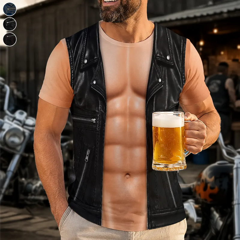 Top Market, Humorous, Gift For Men, Gift For Yourself, Summer, Vector - 3D Muscle Leather Vest - Personalized Full Print T Shirt