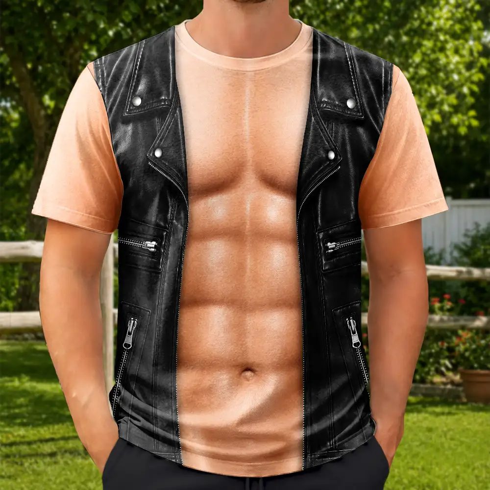 Top Market, Humorous, Gift For Men, Gift For Yourself, Summer, Vector - 3D Muscle Leather Vest - Personalized Full Print T Shirt