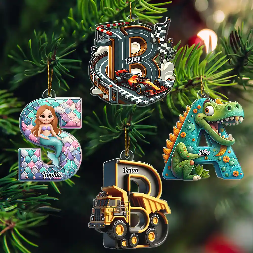 3D Race Car Truck Dinosaur Mermaid Alphabet - Personalized Custom Shaped Acrylic Ornament