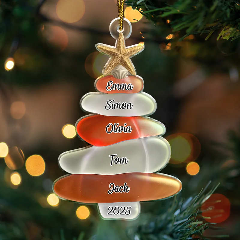 Gift For Couples,Gift For Husband,Gift For Wife,Gift For Boyfriend,Gift For Girlfriend,Parents,Gift For Mother,Gift For Grandpa,Gift For Father,Gift For Grandma,Family,Gift For Sibling,Gift For Sisters,Gift For Brothers,Gift For Bestie,Gifts For Colleagues,Christmas,Love - 3D Sea Glass Christmas Tree - Personalized Custom Shaped Acrylic Ornament