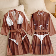 Humorous,Beach,Gift For Yourself,Summer,Gift For Women,Icon - 3D Sexy Body Bikini - Personalized Satin Robe