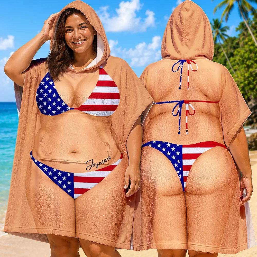 Humorous, Beach, Gift For Yourself, Summer, Gift For Women, Icon - 3D Sexy Body Bikini Summer - Personalized Hooded Poncho Towel