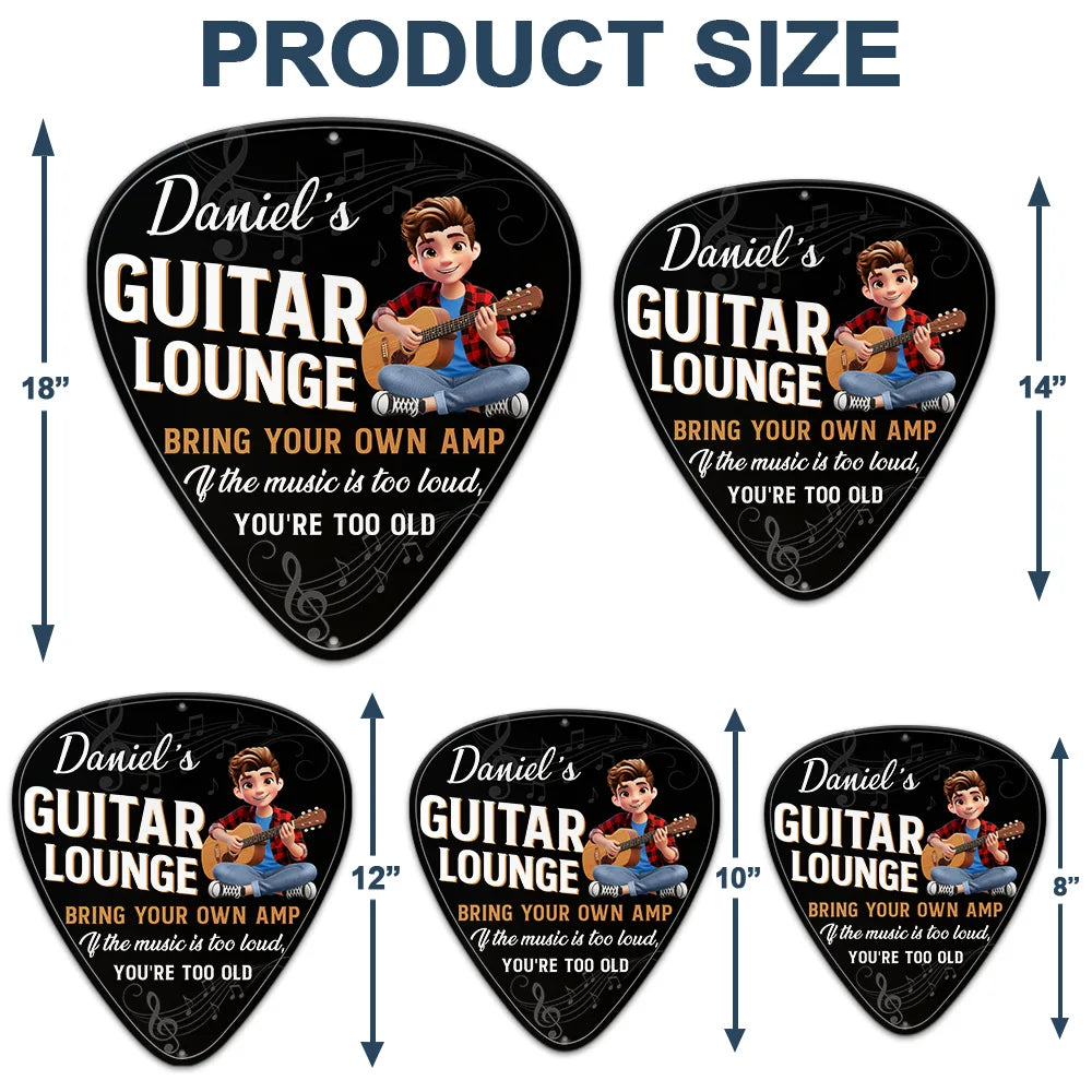 3D Effect Guitar Player Music Lounge - Personalized Custom Shaped Metal Sign