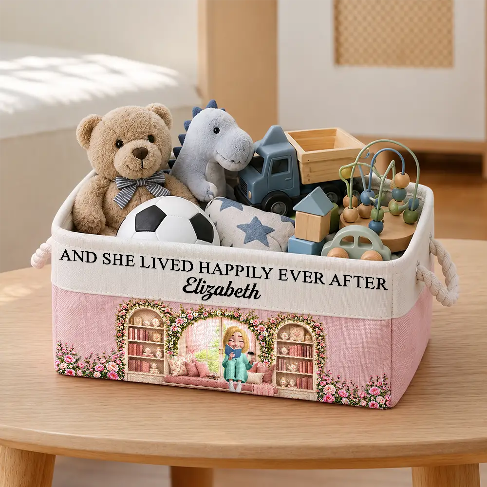 Reading,Gift For Yourself,Gift For Women,Vector,Happy - 3D Effect Just A Girl Who Loves Books - Personalized Storage Basket