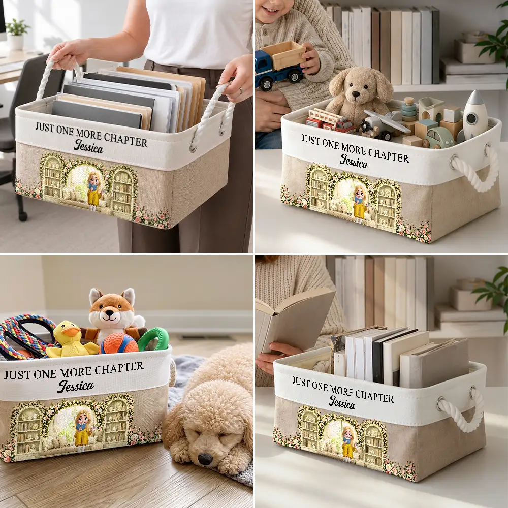 Reading,Gift For Yourself,Gift For Women,Vector,Happy - 3D Effect Just A Girl Who Loves Books - Personalized Storage Basket