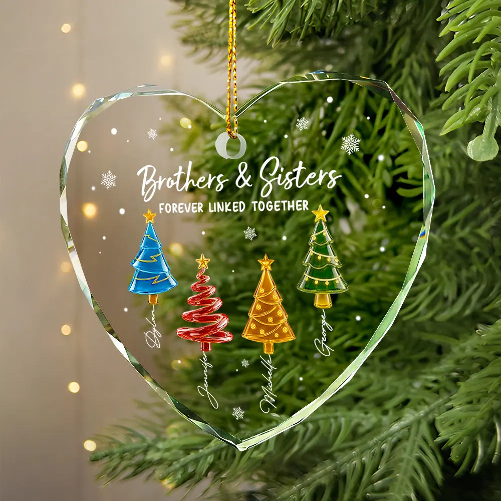 3D Effect Pine Trees Brothers & Sisters Forever Linked Together - Personalized Glass Ornament
