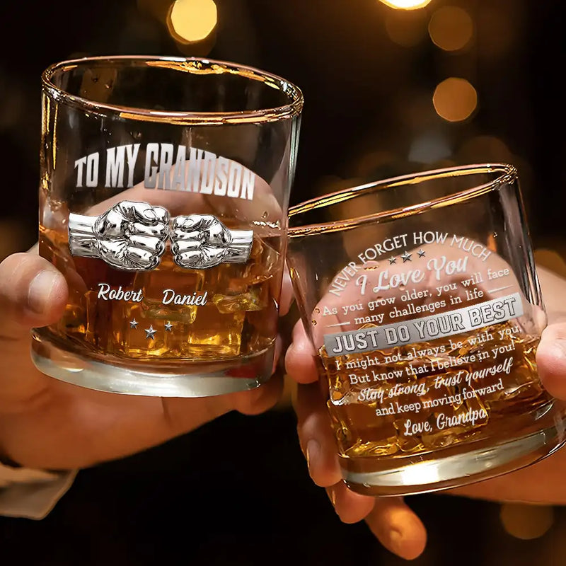 3D Effect To My Son Just Do Your Best - Personalized Whiskey Glass