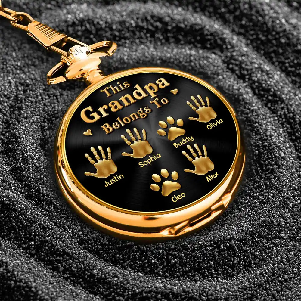 3D Metal Effect This Grandpa Belongs To Kids Pets - Personalized Pocket Watch