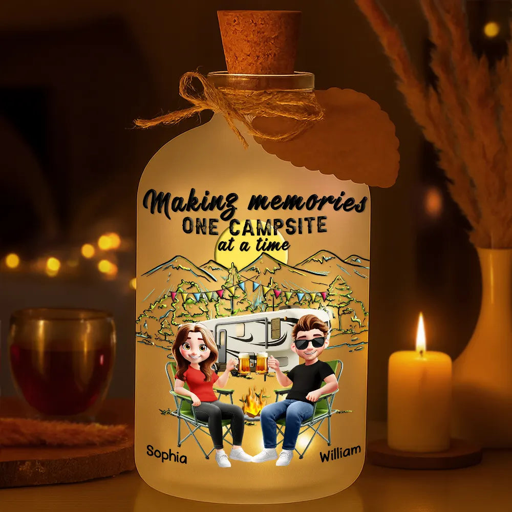 3D Couple Making Memories One Campsite - Personalized Short Bottle Light