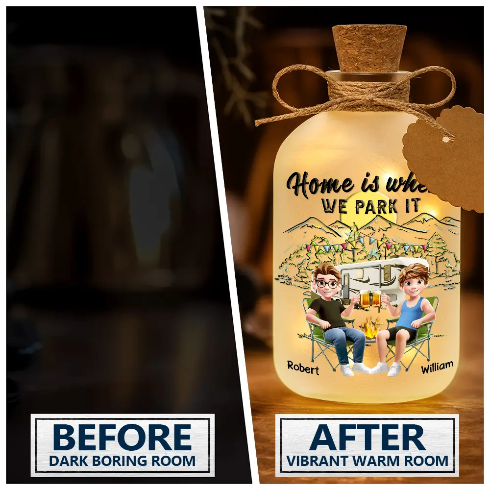 Camping,Campsite,Gift For Couples,Happy,Gift For Husband,Gift For Girlfriend,Gift For Boyfriend,Gift For Wife - 3d Couple Making Memories One Campsite - Personalized Short Bottle Light