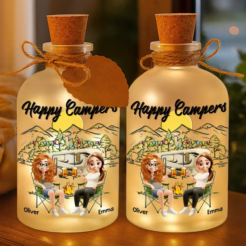 Camping,Campsite,Gift For Couples,Happy,Gift For Husband,Gift For Girlfriend,Gift For Boyfriend,Gift For Wife - 3d Couple Making Memories One Campsite - Personalized Short Bottle Light