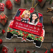 Gift For Bestie, Christmas, Love - A Journey Without An End 3D Effect Bestie Red Truck - Personalized Custom Shaped Acrylic Ornament