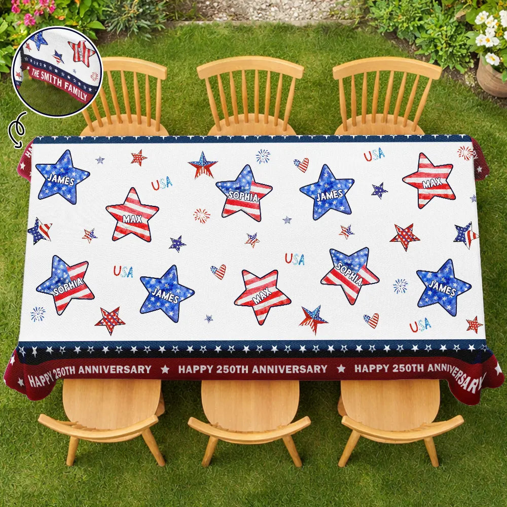 Family,America 250th,Independence Day,Happy - 4th Of July Stars Family Members - Personalized Tablecloth