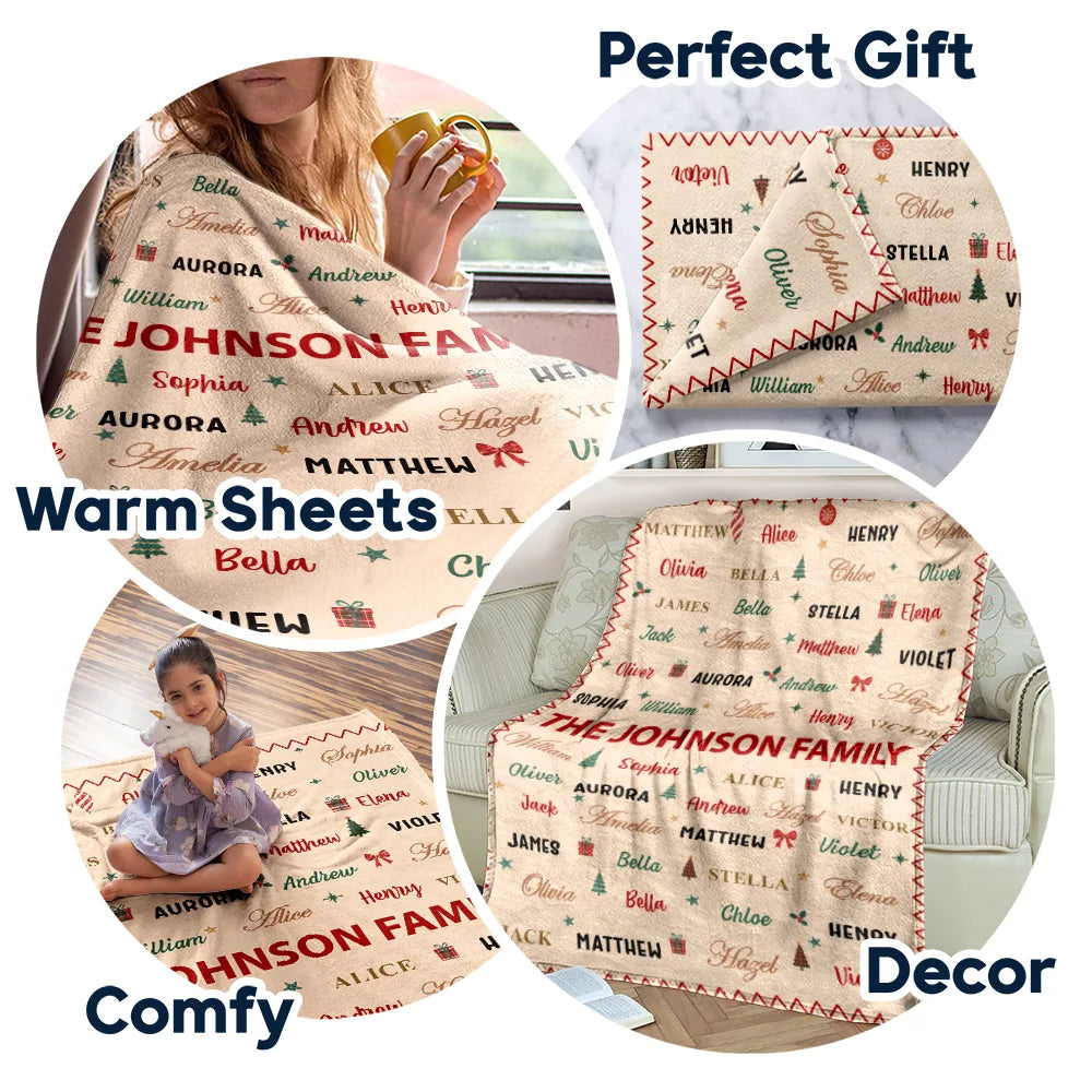 Christmas,Custom Text,Gift For Grandma,Gifts For Her,Proud - Christmas Gift For Grandma Mom - Personalized Family & Member Names Word Art Christmas Fleece Blanket, Sherpa Blanket